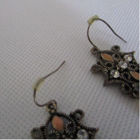 Vintage Chandelier Dangle Earrings Filigree Peach Teardrop Rhinestones Boho Glam - Picture 11 of 16